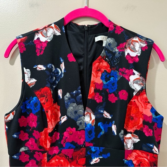 BOSTON PROPER Women 8 Fit&flare Dress Rose Floral Printed Red Black Swing - Picture 3 of 6